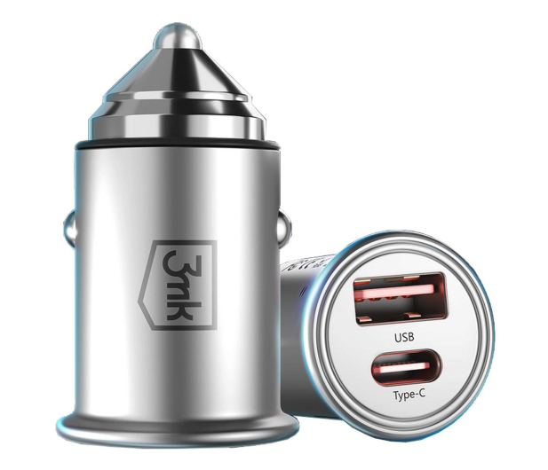 3MK samochodowa 1xUSB-C 1xUSB 30W srebrna - 1050533 - zdjęcie
